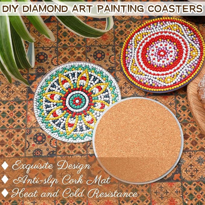 UPINS 8Pcs Mandala Diamond Art Painting Art Coasters Kits - Image 6