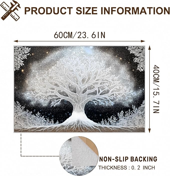 Tree of Life Faux Cashmere Non-Slip Rug, 15.7 x 23.6 Inches, Bathroom Dry Area - Image 2