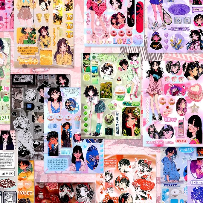 Tmtains 30 Sheets Japanese Manga Style Sticker Book 650+Pcs Heisei Retro Cute - Image 6