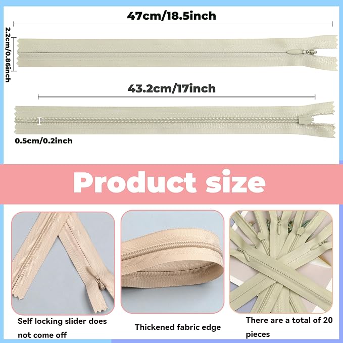 YAKA 20pcs Beige Nylon Invisible Zippers Tailor Sewing Tools Garment - Image 2