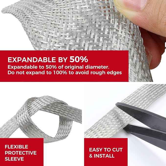 Tinned Copper Braid Cable Wire Shielding Sleeve Ground Straps Protection Flat - Image 2