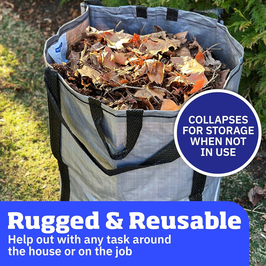 DURASACK Heavy Duty Home and Yard Bags 48-Gallon Reusable Self-Standing Lawn and Leaf Bags Garbage Can with Reinforced Handles, Gray, 3 Pack