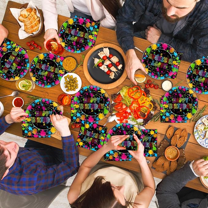 48Pcs Neon Glow in the Dark Paper Plates and Napkins Neon Birthday Party - Image 5