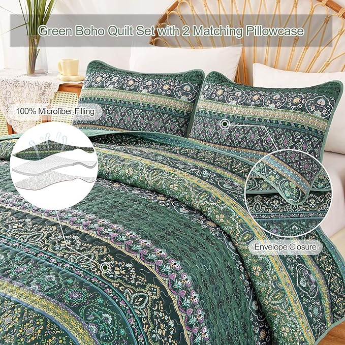 WONGS BEDDING Boho Quilt Full Size, Lightweight Microfiber Bed Decor Bedspread - Image 3