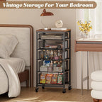 Rolling Cart with Drawers, 5-Drawer Storage Cart on Wheels with Vintage Wooden - Image 3