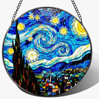 8'' Van Gogh Starry Night Sun Catcher Ornament, Stained Glass Window Hanging by Unknown