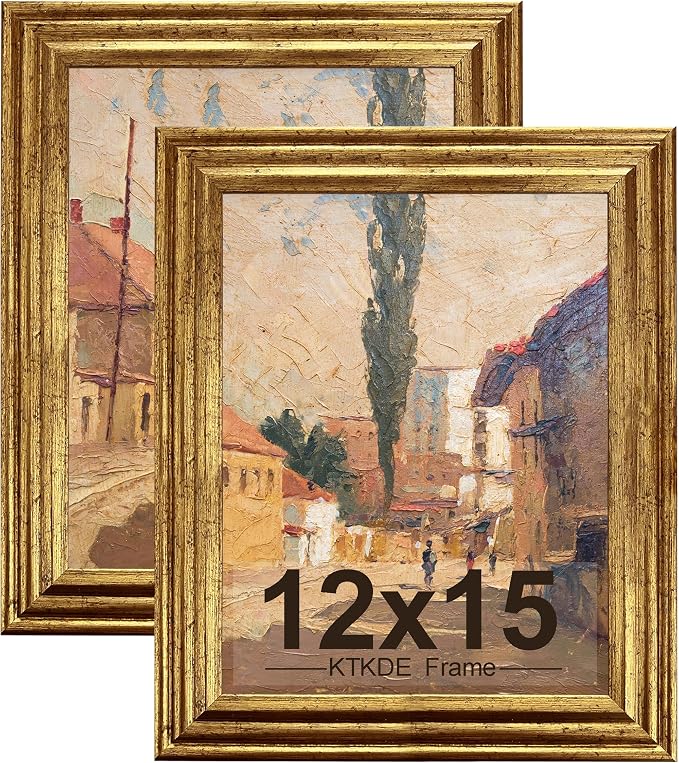 KTKDE 12x15 Picture Frame Set of 2, Ornate Vintage Gold Poster Frames by KTKDE