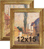 KTKDE 12x15 Picture Frame Set of 2, Ornate Vintage Gold Poster Frames by KTKDE