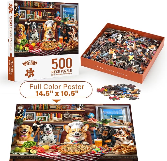 BenBen Puzzles for Adults 500 Pieces, Dogs' Dinner Party, Dog Jigsaw Puzzle - Image 5