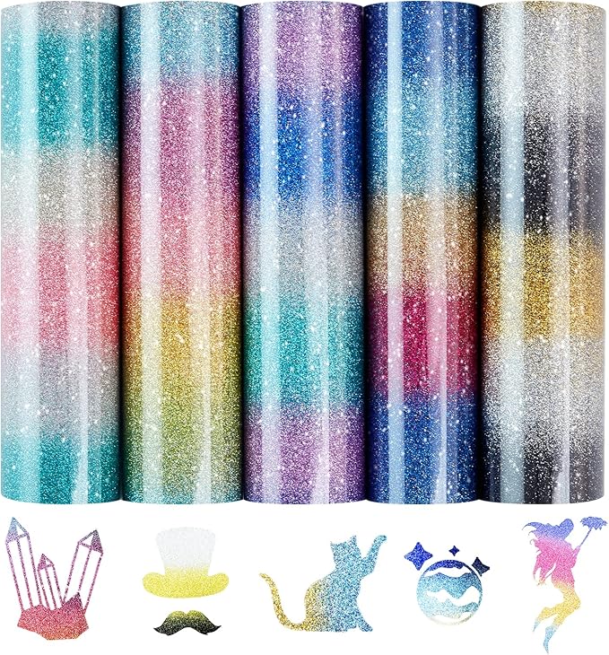 Tintnut Rainbow Gradient Glitter HTV Vinyl, 5 Sheets 12×10in Iron on Vinyl | by Tintnut
