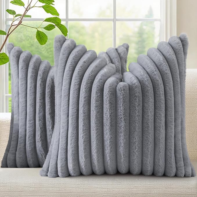 decorUhome Cozy Faux Fur Throw Pillow Covers 26x26 Set of 2 Decorative Soft by decorUhome
