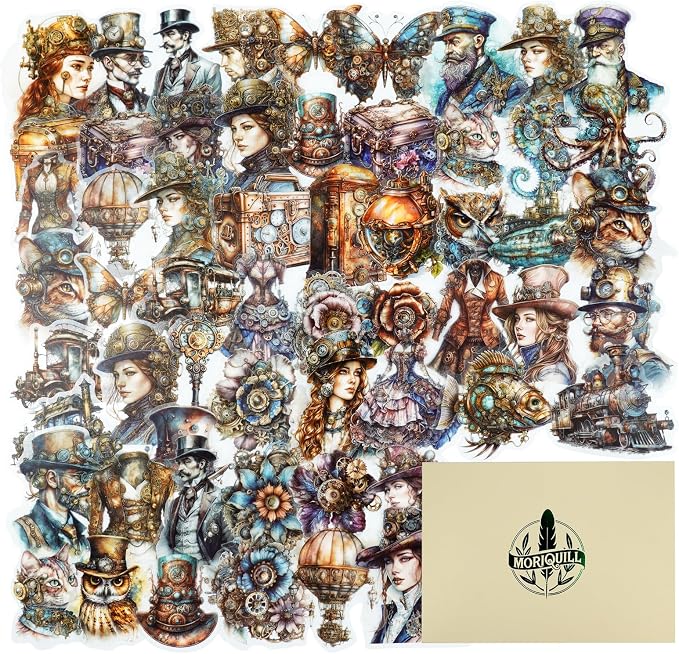 120PCS Steampunk PET Stickers, Mechanical Cats, Planner Collage, Water Bottle by Unknown