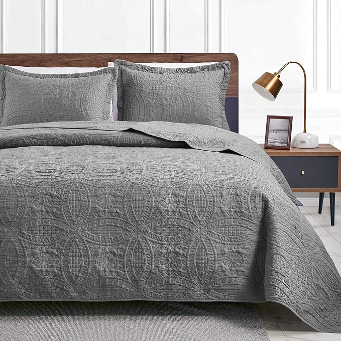 Love's cabin Quilts for Full Bed Grey Bedspreads Bedding Set by Lovescabin
