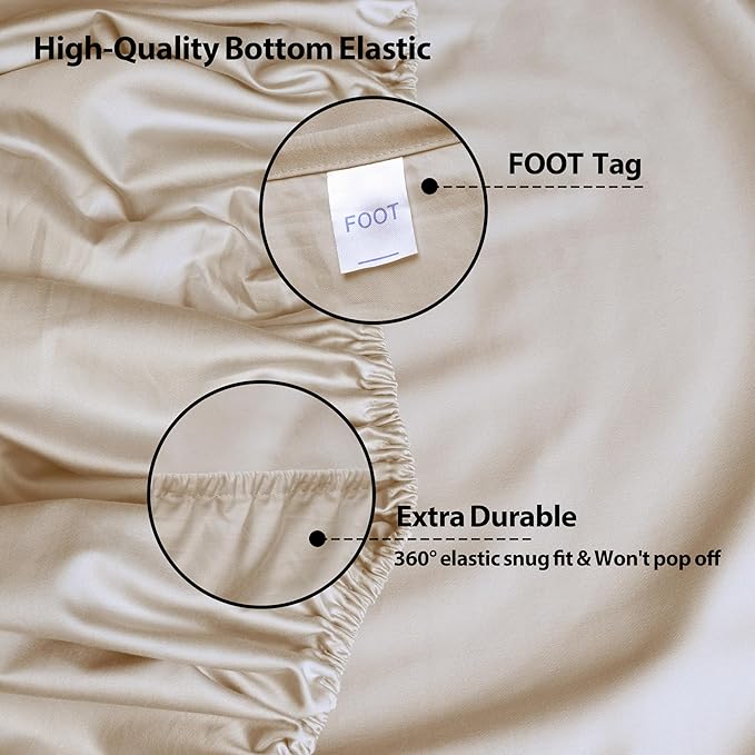 Full Size Fitted Sheet Only Beige, 100% Egyptian Cotton 600 Thread Count - Image 5