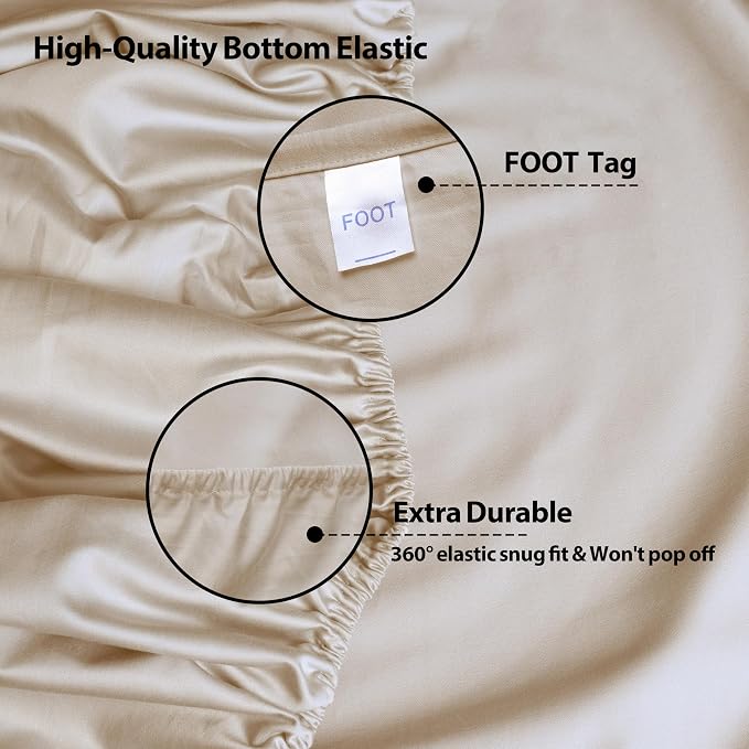 Twin XL Size Fitted Sheet Only Beige, 100% Egyptian Cotton 600 Thread Count - Image 5