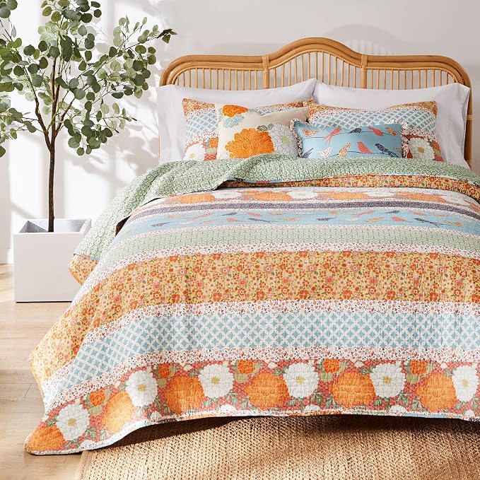 Greenland Home Carlie Modern Floral Reversible Quilt Set, 3-Piece Full/Queen - Image 6