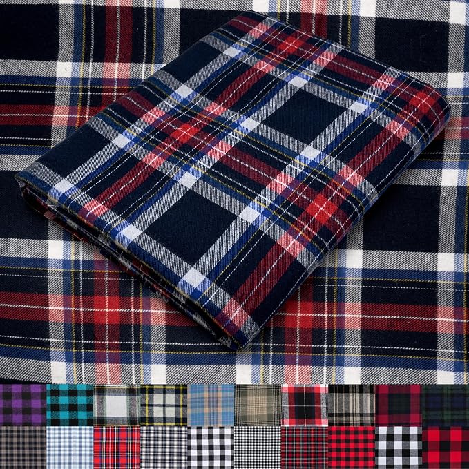 Pico Textiles 6 Yards Bolt Navy Blue and Red Tartan Plaid Flannel Fabric by PicoTextiles