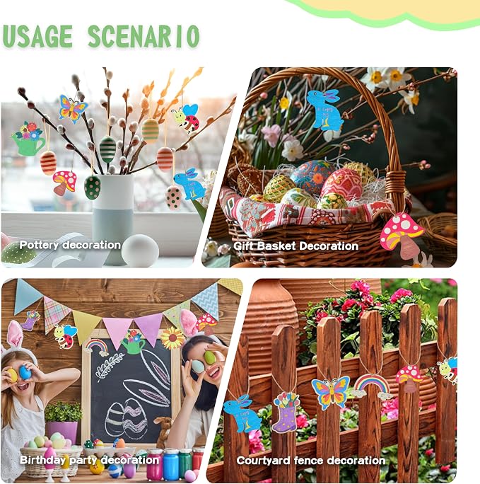 32PCS Wooden Spring Ornaments to Paint, 8 Styles DIY Blank Unfinished Wood - Image 6