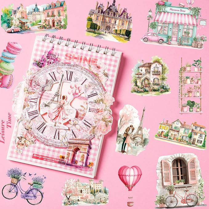 JOYCHOIC Paris Journaling Sticker Set, 18 Sheets PET Junk Journal Stickers - Image 3