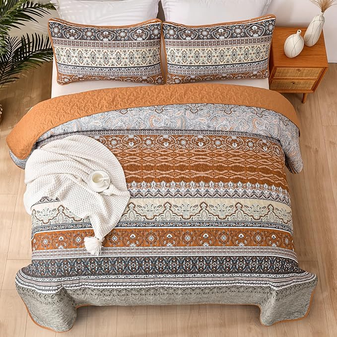 WONGS BEDDING Boho Quilt Set Full, Ultra Soft Lightweight Bedspread - Image 3