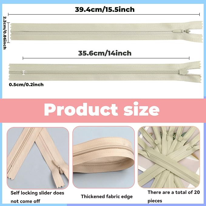 YAKA 20pcs Beige Nylon Invisible Zippers Tailor Sewing Tools Garment - Image 2