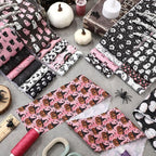 Hosuly 40 Pcs Pink Halloween Fabric Vintage Pumpkin Crow Skull Ghost Spiderweb - Image 3