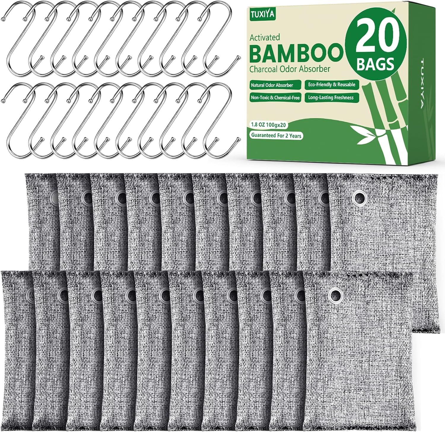 20Pack Activated Charcoal Odor Absorber, Odor Eliminator for Strong 0dor,Shoe Deodorizer,Bamboo Charcoal Air Purifying For in Car,Closet,Shoe, Basement,(100g /3.53oz Each)