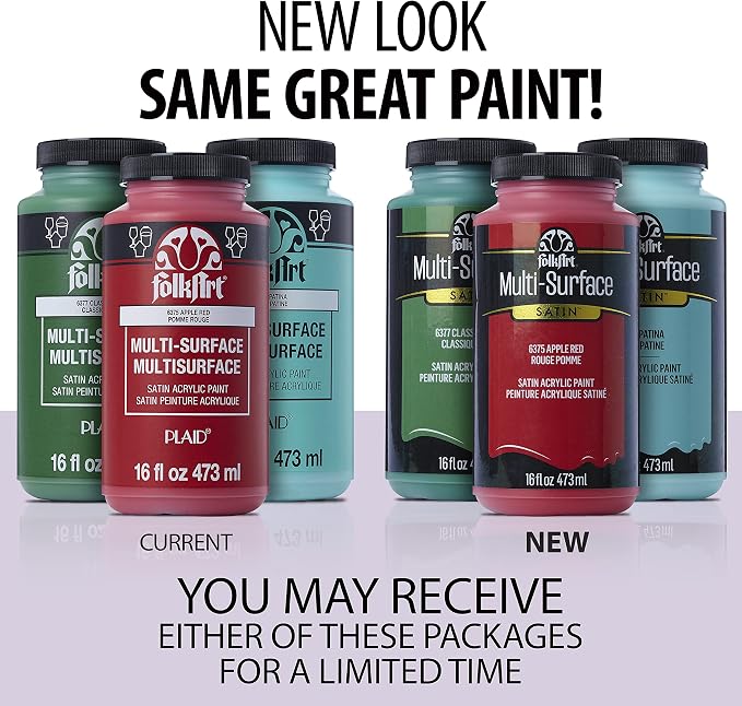 FolkArt Multi-Surface Satin Acrylic Paint in Assorted Colors, 16 oz, Apple Red - Image 2