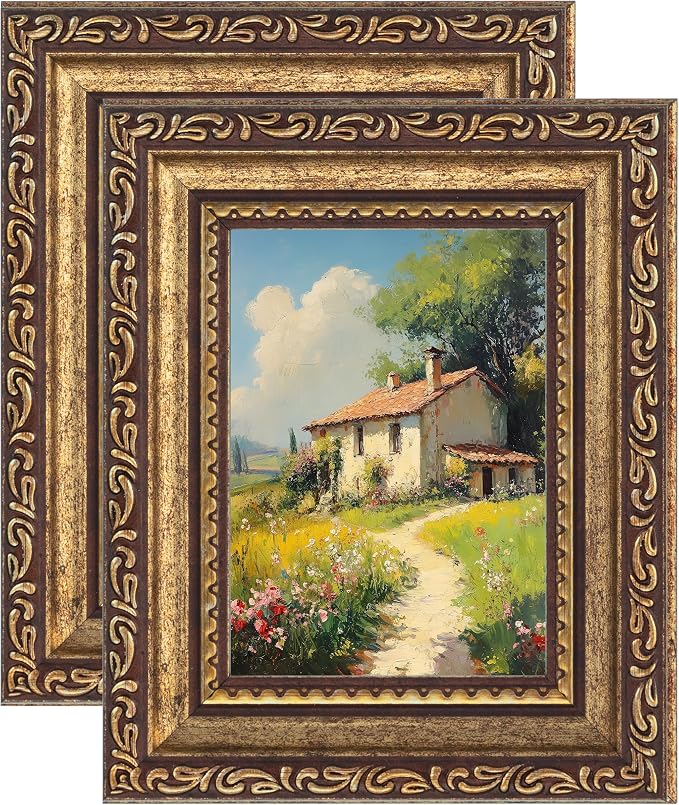 eletecpro 3x4 Vintage Picture Frame, Glass Cover, Bronze Gold, Horizontal or by eletecpro