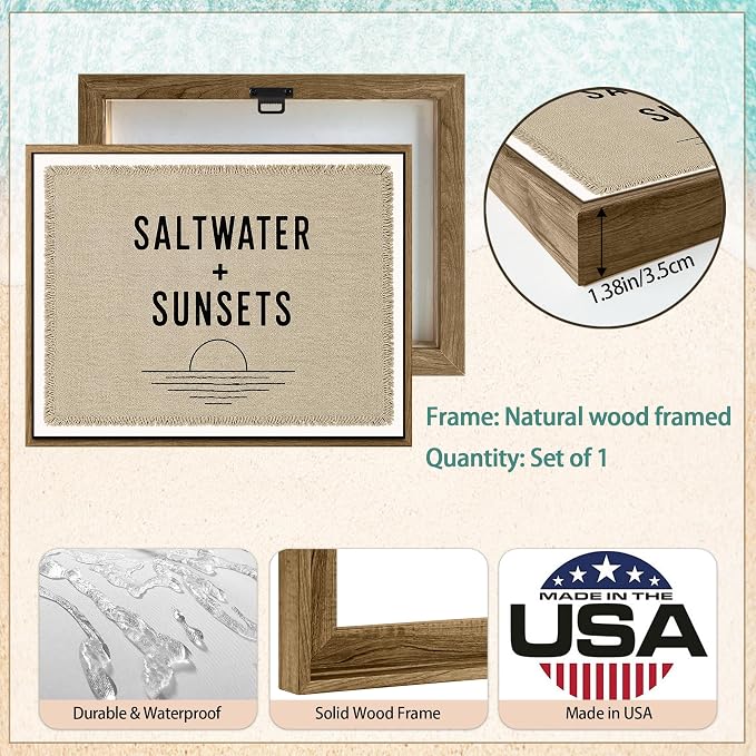 Framed Saltwater Sunsets Wall Art Coastal Beach Quote Minimalist Poster Print - Image 4