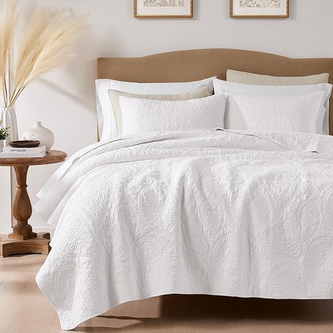 palassio White Paisley 100% Cotton Quilt King Size Bedding Sets by PALASSIO