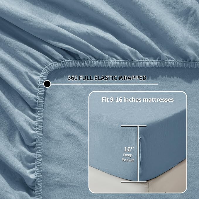 LBRO2M 100% Pure Linen Sheet Set Deep Pocket Up to 16" Bed Sheets Sets - Image 2