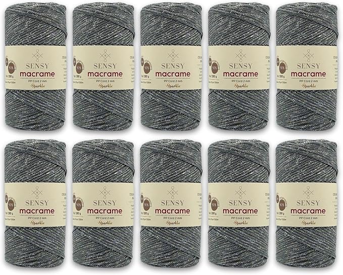 10 Skeins of Sensy Premium 2mm 251 Yards Sparkle Polyester Rope 90% by SSENSY