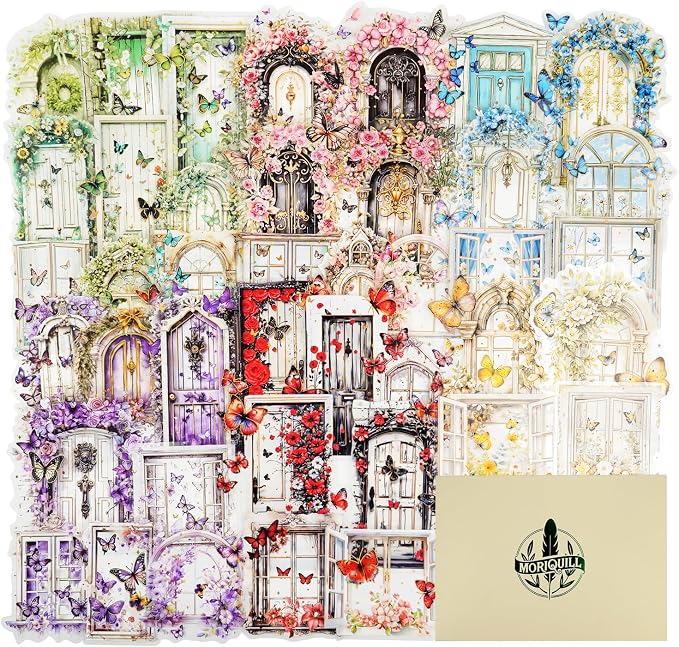 60PCS Butterfly Window PET Stickers – Romantic Vintage Style Journal Supplies by Unknown