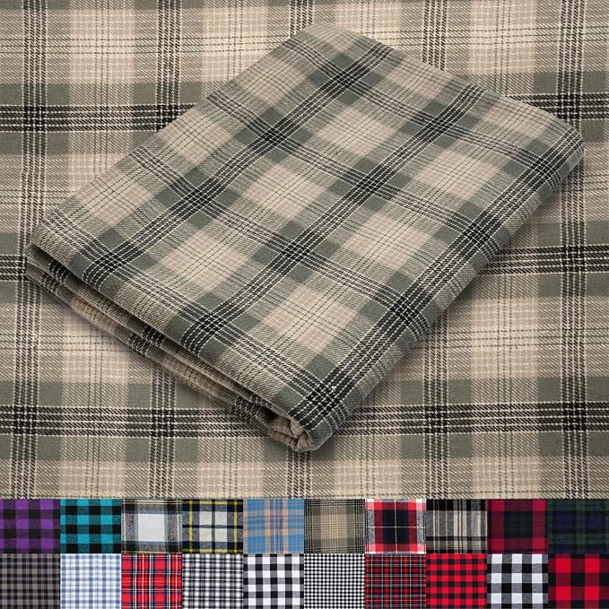 Pico Textiles 10 Yards Bolt Tan and Olive Tartan Plaid Flannel Fabric by PicoTextiles