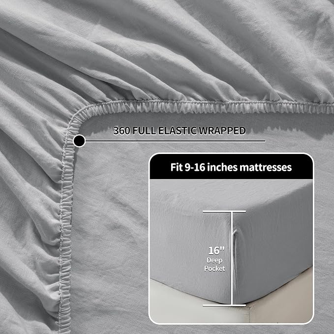 LBRO2M 100% Pure Linen Sheet Set Deep Pocket Up to 16" Bed Sheets Sets - Image 5