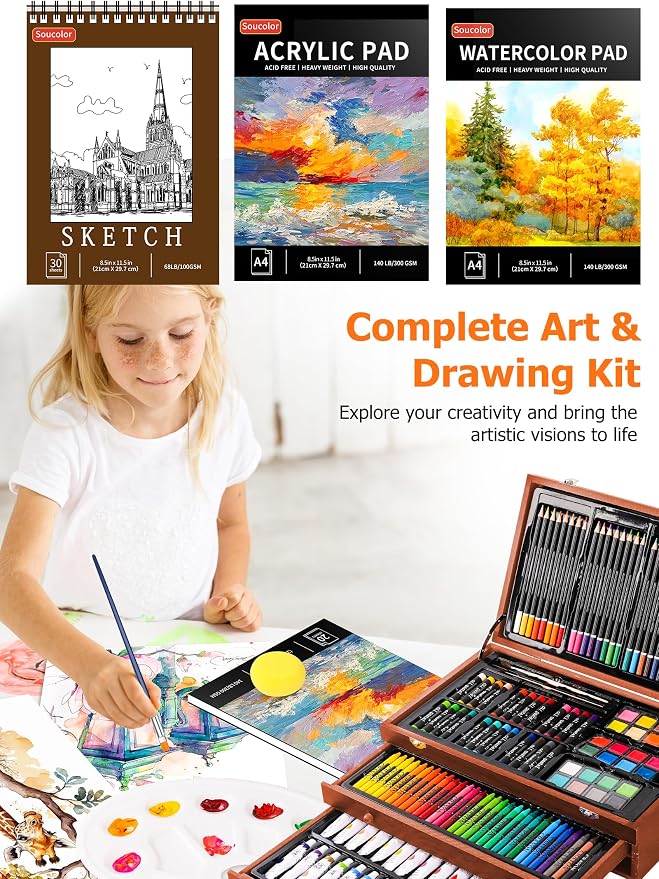 Soucolor Art Supplies, 192 Pack Deluxe Art Set Drawing Painting Supplies Kit | - Image 4