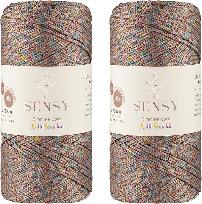 2 Pack of Sensy Premium 2mm 251 Yards Sparkle Polyester Rope 90% Polypropylene by SSENSY