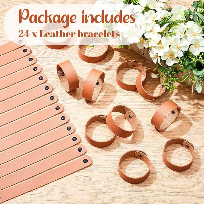 24 Pcs Plain PU Leather Bracelets Blank Snap Bracelets Wrist Cuffs DIY Craft - Image 3