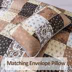 Mybedsoul Patchwork Quilt Set Queen Size, 3 Pieces Brown Floral Plaid Patchwork - Image 6