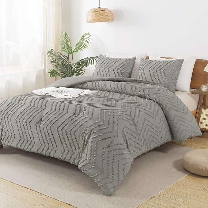 Andency Medium Grey Comforter Set Full Size, Boho Grey Soft Warm Bedding - Image 6