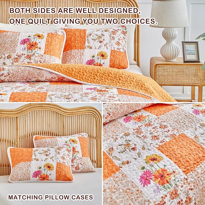 Joyreap 2 Pieces Floral Patchwork Quilt Set Twin, Smooth Soft Microfiber Quilt - Image 5