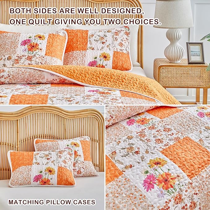 Joyreap 3 Pieces Floral Patchwork Quilt Set Queen, Smooth Soft Microfiber Quilt - Image 5