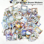120PCS Watercolor Window PET Stickers – Scenic Views of Cats, Flowers & Cozy - Image 2