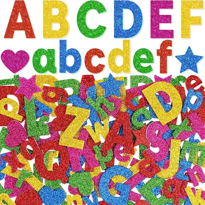 Glitter Foam Letter Stickers 335 Pcs Self-Adhesive Uppercase & Lowercase ABC by Unknown