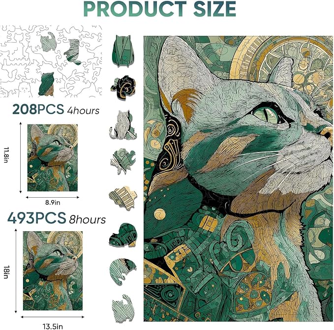 Mocfesk Wooden Puzzles for Adults, Cat Jigsaw Puzzles 493 Pieces | Unique - Image 3