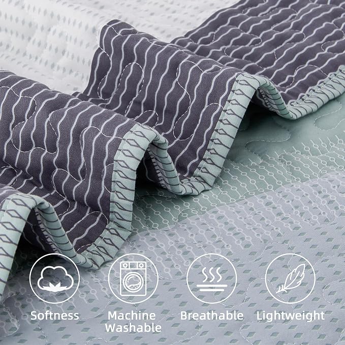 Andency King Size Quilt Set Sage Green, 3 Pieces Mint Green Ultra Soft - Image 5