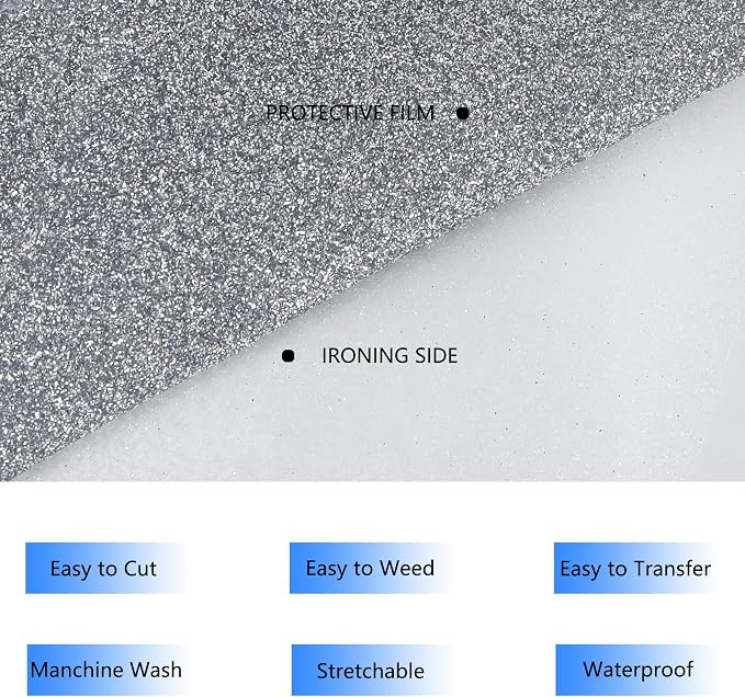 RENLITONG Silver Glitter Heat Transfer Vinyl - Image 3