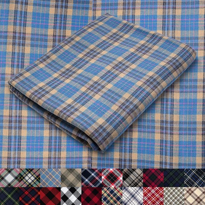 Pico Textiles 5 Yards Bolt Blue and Tan Tartan Plaid Flannel Fabric by PicoTextiles