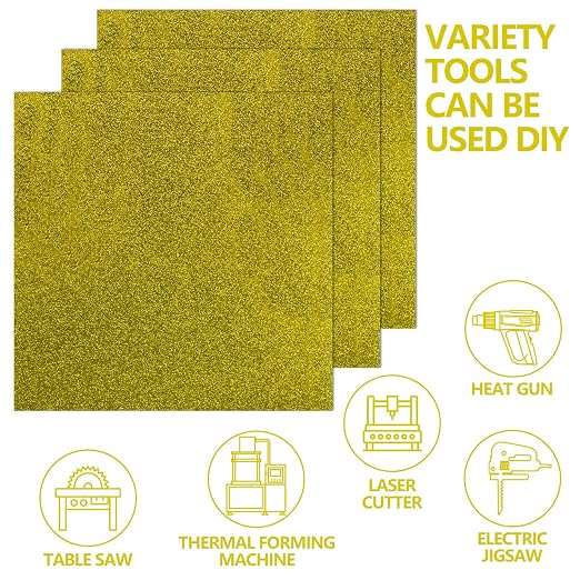 3 Pcs Glitter Yellow Glossy Acrylic Sheets, 7.87 x 7.87 x 1/10 Inch Laser - Image 6